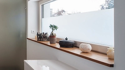 Fensterbänke im Passivhaus aus Faserbambus, Farbe Coffee