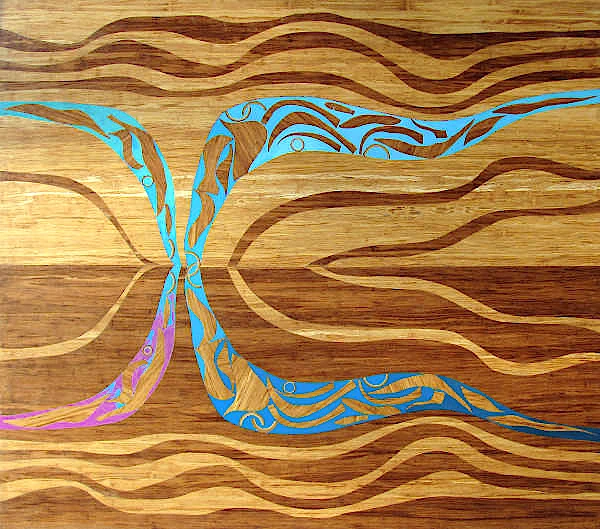 Marquetry inlay mandala for wall hanging made of bamboo